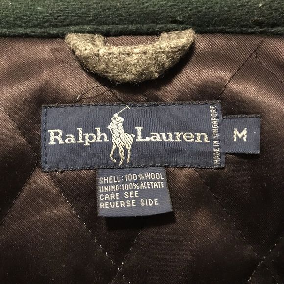 Ralph Lauren Wool Jacket Size M Gray Varsity Crest Patch Badge Zip Hooded Pocket - Picture 12 of 12